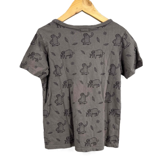 KIRA Organic Gray Short Sleeve Sloth Print Cotton Unisex T-Shirt Size 6 - Picture 3 of 6
